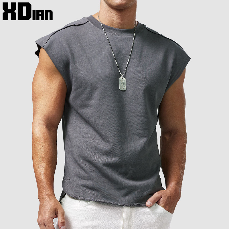 260g Heavyweight Sleeveless T-Shirt for Men, Loose Cotton Sports Fitness Vest, Cut Sleeves, Summer American Style Wide Shoulder Tank Top, Trendy Brand