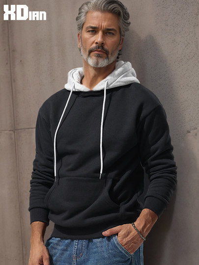 Velvet thickened fake two-piece hooded sweatshirt men's pullover long-sleeved hooded coat sports loose autumn and winter hoodie