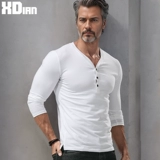 Футболка, демисезонный тонкий хлопковый лонгслив, V-образный вырез, в обтяжку, облегающий крой