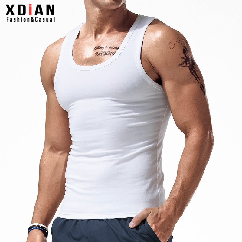 Men's Summer White Stretchy Skin-Friendly Breathable Sports Fitness Tight-Fitting Undershirt Vest