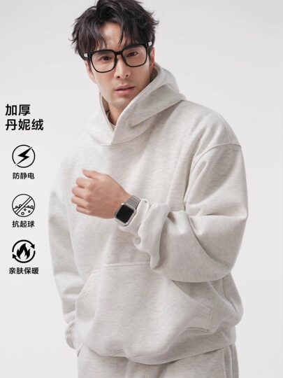 Continued: Thickened denim hooded sweatshirt, anti-pilling, anti-static, loose long-sleeved top, autumn and winter men's jacket