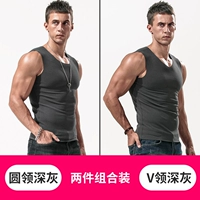 Круглая шея темно -серая+V -neck Deep Grey