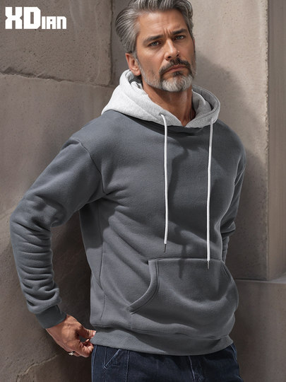 Velvet thickened fake two-piece hooded sweatshirt men's pullover long-sleeved hooded coat sports loose autumn and winter hoodie