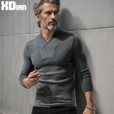 Демисезонная хлопковая утепленный лонгслив, термобелье, китайский стиль, V-образный вырез, облегающий крой, высокий воротник