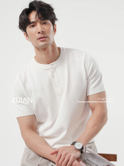 Men's Luxury New High-Stretch Silk Knit Short-Sleeve T-Shirt, Breathable Summer Top