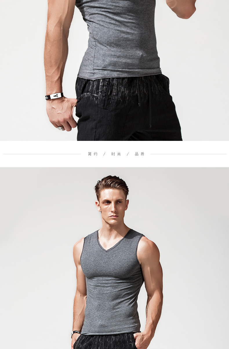 Tiếp tục của nam giới rộng vai vest Slim V-Cổ bông thanh niên thể dục thể thao tight-fitting không tay T-Shirt triều mùa hè thương hiệu áo khoác nam thu đông