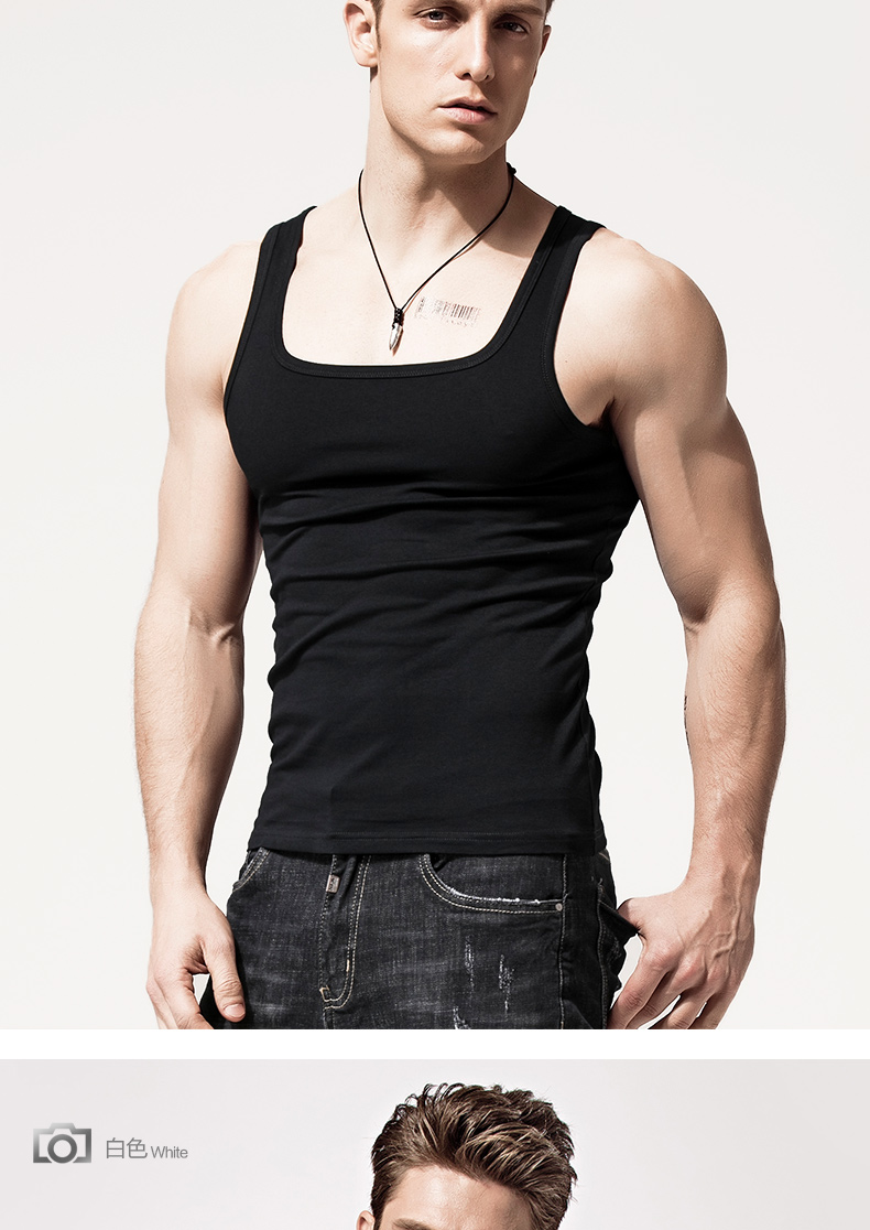 Nam Quảng Trường Cổ Vest Nam Cotton Slim Thể Thao Thanh Niên Thể Dục Skinny Thoáng Khí Thoáng Khí Sling Mùa Hè áo ba lỗ trắng