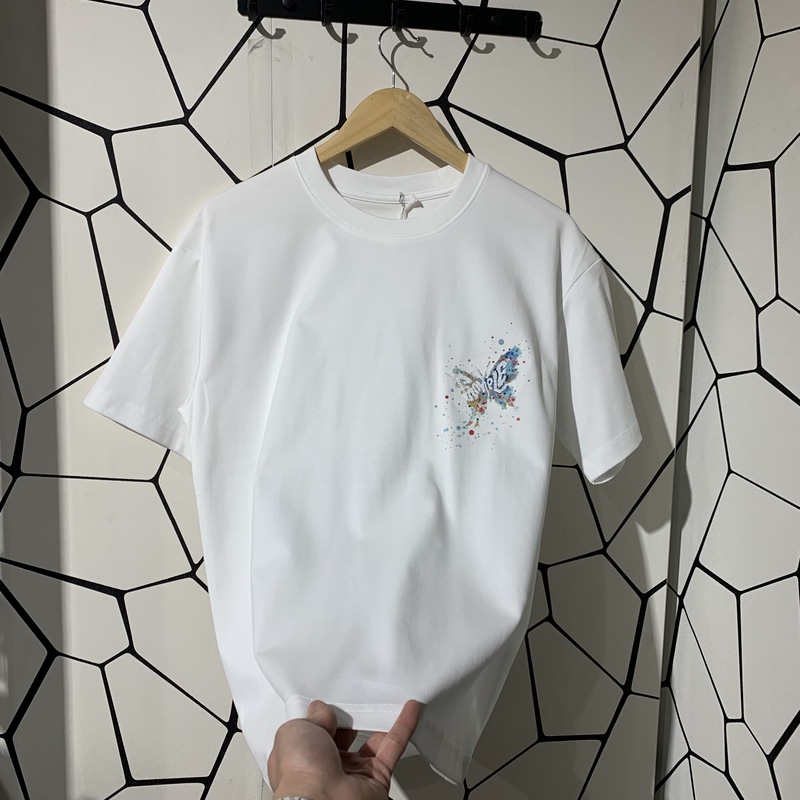 Original Trendy Brand for Young Students, Summer Printed and Embroidered Cotton Blend Fitted Loose Fashion Short-Sleeve T-Shirt