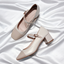 Moriyu Sea Alley 2022 new genuine leather splicing with a small fragrant wind and a pair of Mary Jane shoes in a single shoe