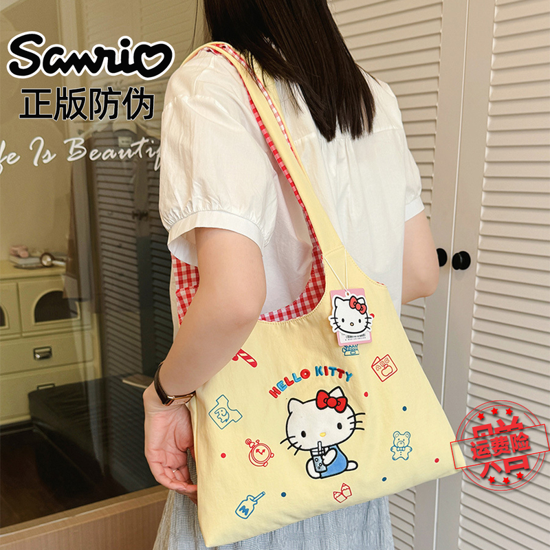 Authentic Sanrio Hello Kitty Shoulder Bag Large Capacity Cloth Bag Embroidered Cartoon Cute Student 2026 New Model