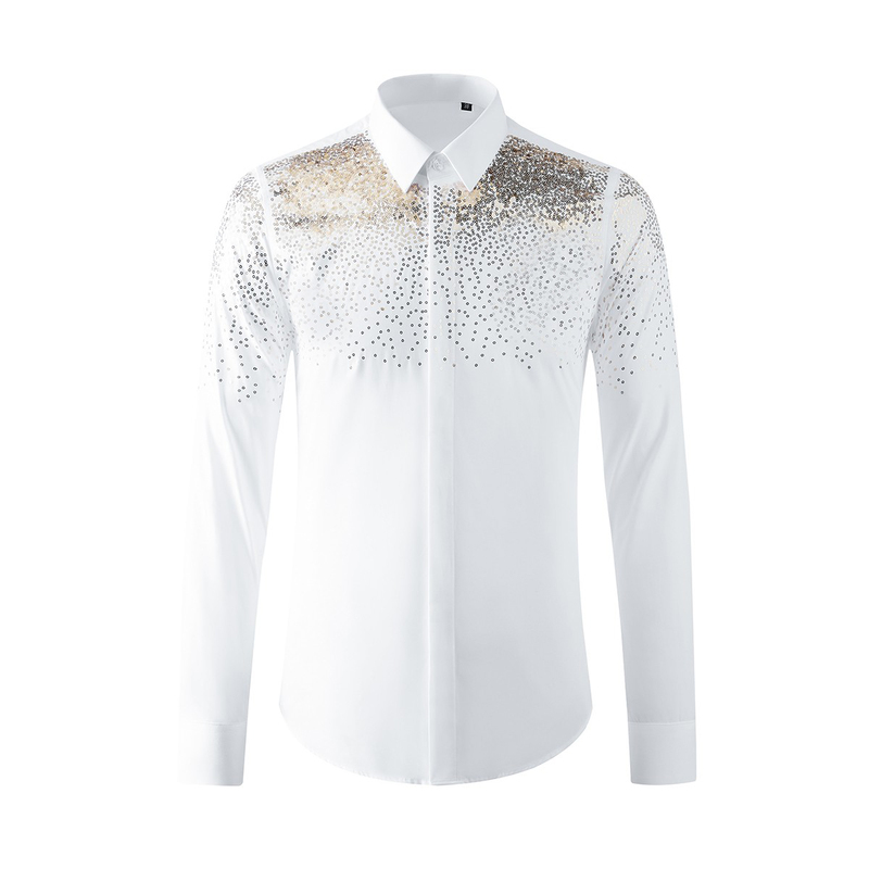 High-End, Sophisticated Gold Sequin Embroidery, Light Luxury Men's Long-Sleeved Shirt, Men's Designer Shirt with Unique Style