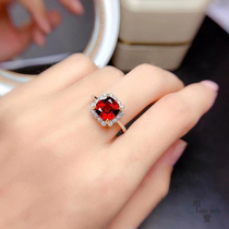 New product s925 pure silver inlaid natural pomegranate stone ring lady ring silver decorated fashion send bestie birthday present