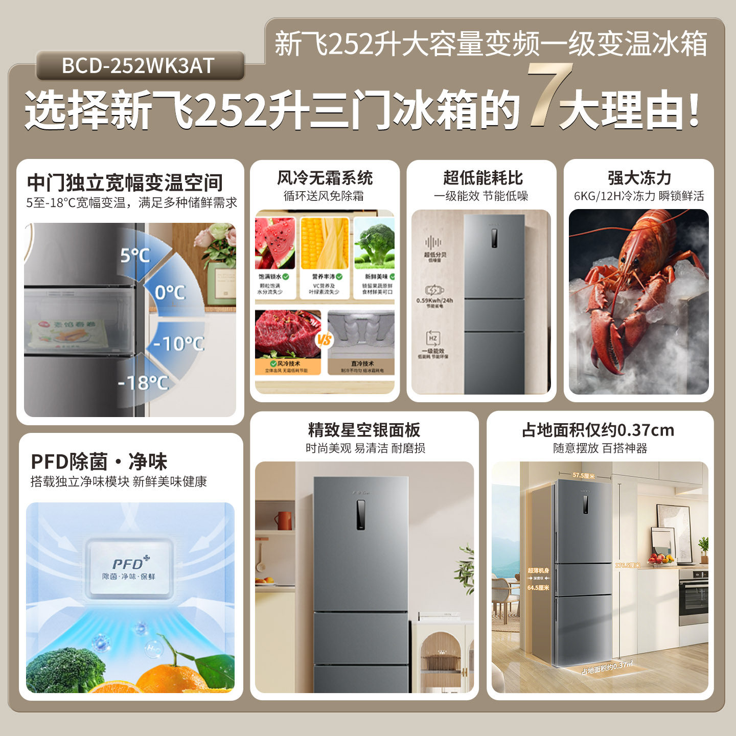 新飞BCD-252WK3AT冰箱图片