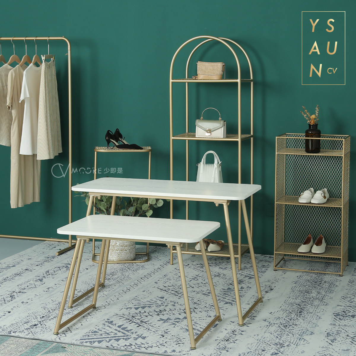 Golden net red clothing store display table Water table Clothing table Window combination display table Simple high and low display table