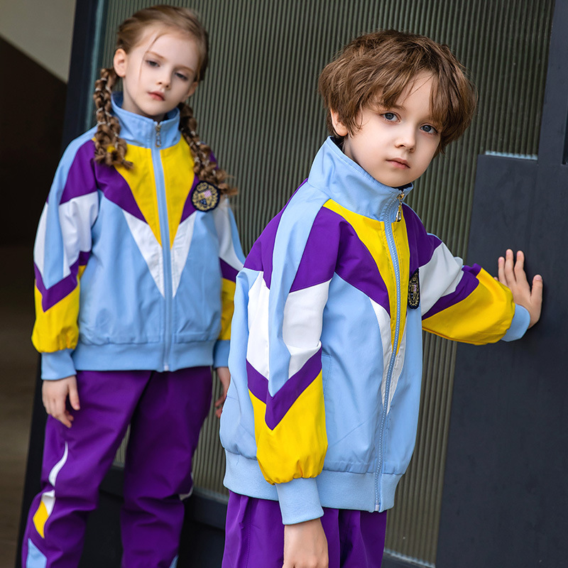Kindergarten Uniforms, Primary School Uniforms, Spring and Autumn Style First Grade Class Uniforms, Boys and Girls Jackets, Purple Sports Suits