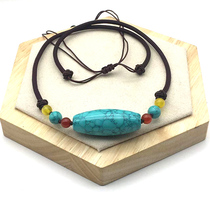 Turquoise necklace Dzi collarbone chain clematis mesh flower round bead chain ethnic style natural high porcelain barrel bead large pendant