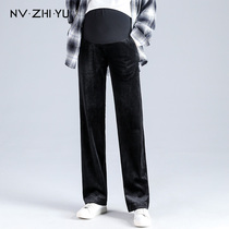 Pregnancy Woman Dress Pants Autumn Winter Paragraph Outside Wearing Broadlegged Pants Woman Pituitary Light Core Suede Pulpit Bar Straightaway Pants Toddling Trousers with velvet