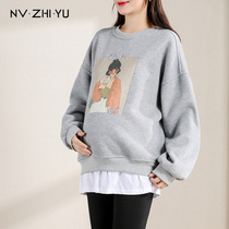 Womens imperial pregnant womens clothing plus velvet winter style loose fake two long sleeve pregnant womens coat autumn and winter clothes