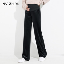 Womens Royal pregnant women pants autumn and winter wear gold velvet wide leg pants plus velvet thick straight pants mopping trousers