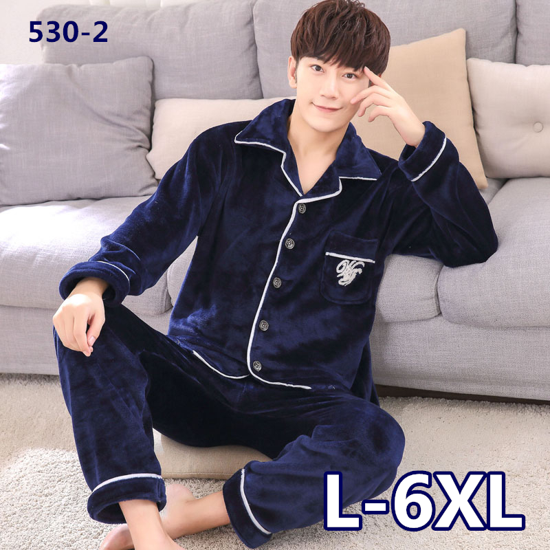 Bộ đồ ngủ flannel nam cộng với phân bón XL thanh niên dày lên san hô mùa đông cực lớn 255 cân anh béo quần áo ngủ cho nam giới