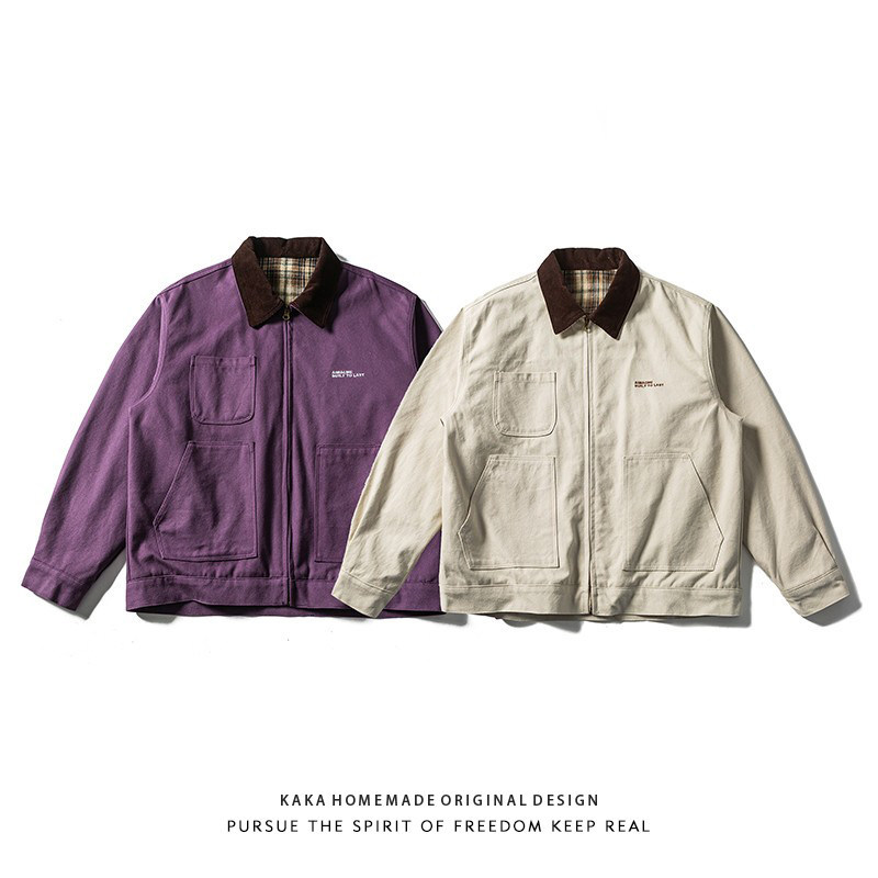 American Retro Barn-Style Lapel Work Jacket for Men, Detroit Loose Heavyweight Top, Trendy