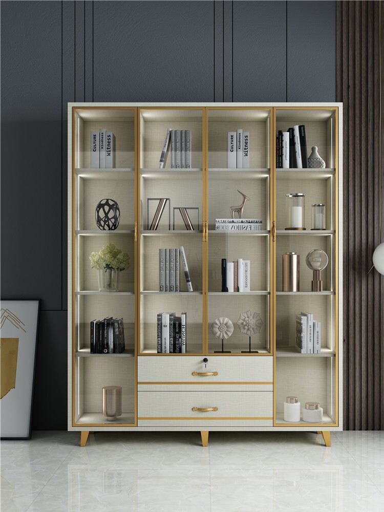 Bookshelf Light Luxury Location Frame Office Living Room Bedroom Locker Glass Bookcase Simple Bookshelves