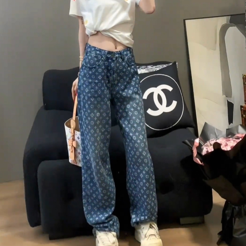 High-End Fashion Printed Jeans for Women, New Summer Style, Loose Casual Versatile Straight-Leg Pants, Elegant Long Pants