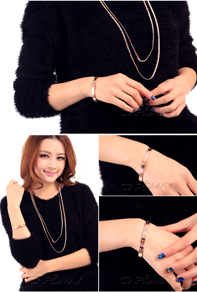 Trang sức Caroline Hàn Quốc titan thép mạ vàng 18K vòng tay vàng nam và nữ chic chic vòng đeo tay quà tặng sinh nhật vòng gỗ huyết rồng