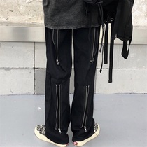 mapogo Korean retro ins Harajuku High Street zipper casual pants loose straight pants student tide men and women models