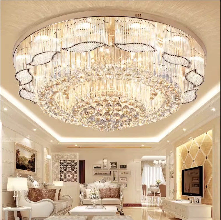 European-Style Crystal Lamp, Living Room Lamp, Stylish and Elegant Led Bedroom Lighting, Luxurious and High-End Golden Round Ceiling Lamp European-Style Crystal Lamp, Living Room Lamp, Stylish and Elegant Led Bedroom Lighting, Luxurious and High-End Golden Round Ceiling Lamp