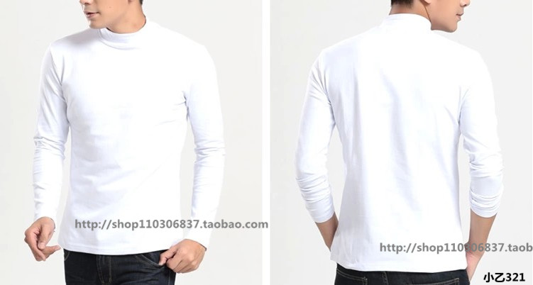 Áo thun nam cổ cao nửa cổ dài tay cotton mùa thu và cổ áo cổ áo phiên bản Hàn Quốc áo khoác nam màu đen thuần khiết áo thun nam cổ tròn