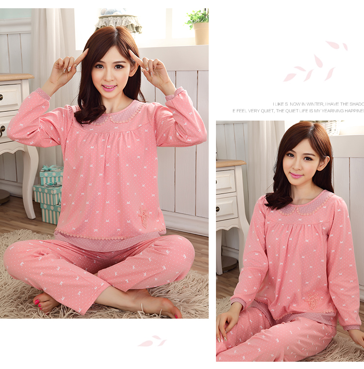 Bộ đồ ngủ cotton dài tay mùa xuân và mùa thu cộng với phân bón XL lỏng cotton nữ mỏng phần mỡ MM tháng phục vụ mùa hè đầm ngủ đẹp
