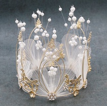 Baked cake decoration ornaments Mesh crown Internet celebrity style Feather pearl rhinestone Princess theme plug-in