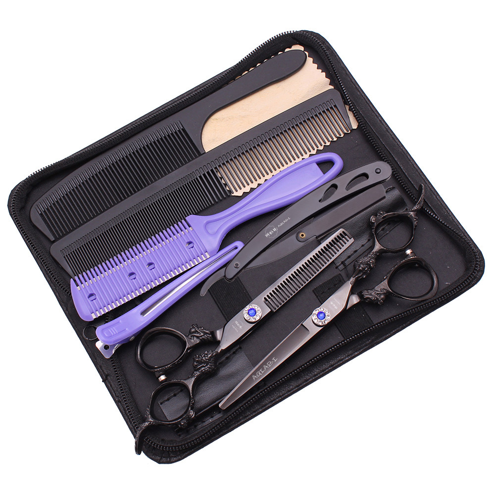 6 inch purple dragon large dragon handle professional hairdressing scissors flat cutting teeth cutting bangs thinning hairdressing scissors with scraper set
