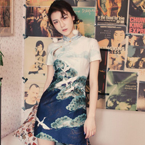 One two custom short retro modified cheongsam female autumn slim temperament dress 2020 new idle cloud wild crane