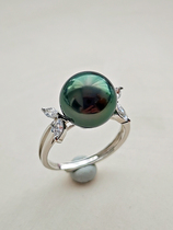 Jewelry designer elegant work A63 selection Tahitian black pearl ring Peacock green mirror round