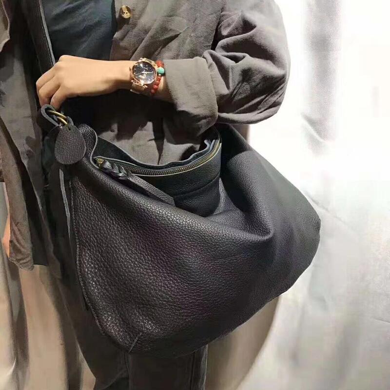 Business Trip Large Capacity Soft Leather Men's Bag Casual Genuine Leather Shoulder Crossbody Oversized Bag Trendy Brand Lazy Tote Bag