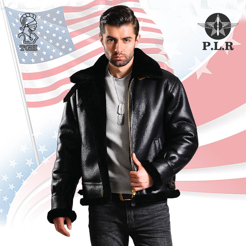 American vintage B3 fur one-piece bomber flight leather Air Force jacket Leather thickened jacket men's hair collar