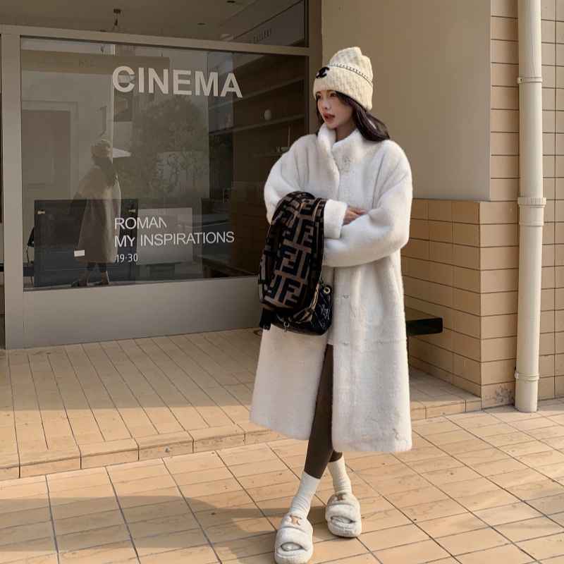 Fur Integrated Winter Faux Mink Velvet Eco-Friendly Fur Long Loose Stand Collar Thickened Fur Coat Women's Fur Coat
