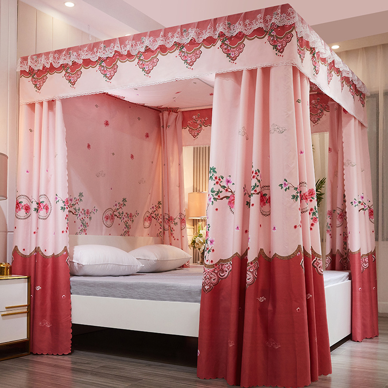 Bed Curtain Home Rental Physical Shading Bedroom Floor Dust Bed Mantle Bracket Mosquito Net Integrated Princess Wind