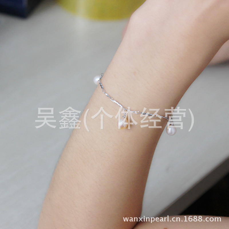 Vòng tay vòng chân bạc 925 vòng tay màu bạc bảo vệ không phai 瑕 ngọc trai nước ngọt tự nhiên với hộp quà tặng - Vòng chân lắc chân pnj
