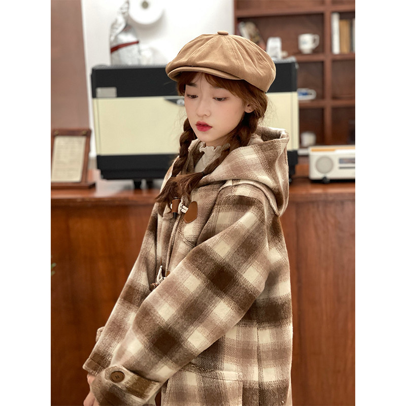 Egg bag dining room_corner button brown grain coat female winter plug hat long plate coat coat