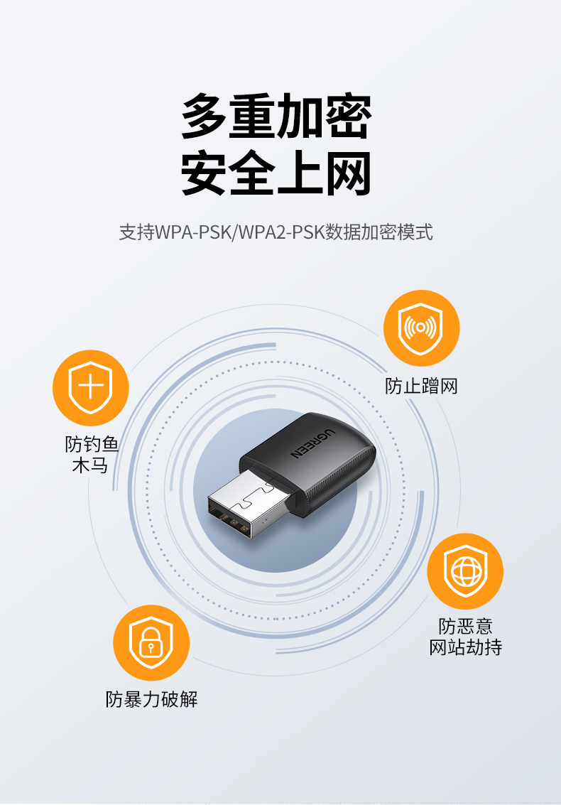 Адаптер USB ugreen绿联usb无线网卡电脑wifi接收器笔记本外置5g网络迷你免驱 Green/linking
