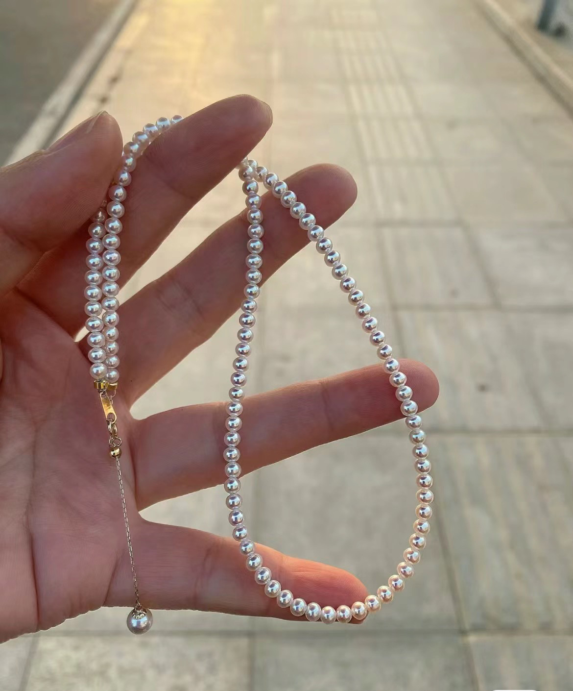 天然Akoya海水珍珠項鍊深銀灰藍色6.5-7mm正圓鏡面光澤