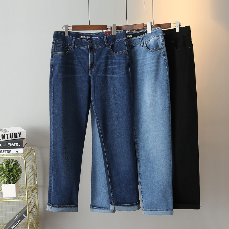 Foreign Trade Plus-Size Women's Denim Extended Pants 150kg Extra-Large High-Waisted Stretchy Simple Straight-Leg Jeans for Women