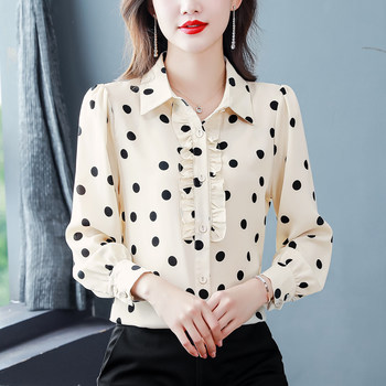 Polka-dot silk shirt women's long-sleeved 2023 autumn new fashion mulberry silk shirt design western style shirt