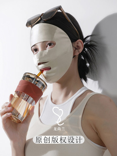 龙尚兰原创真丝露口鼻嘴防晒面罩遮全脸防紫外线跑步透气桑蚕丝敏