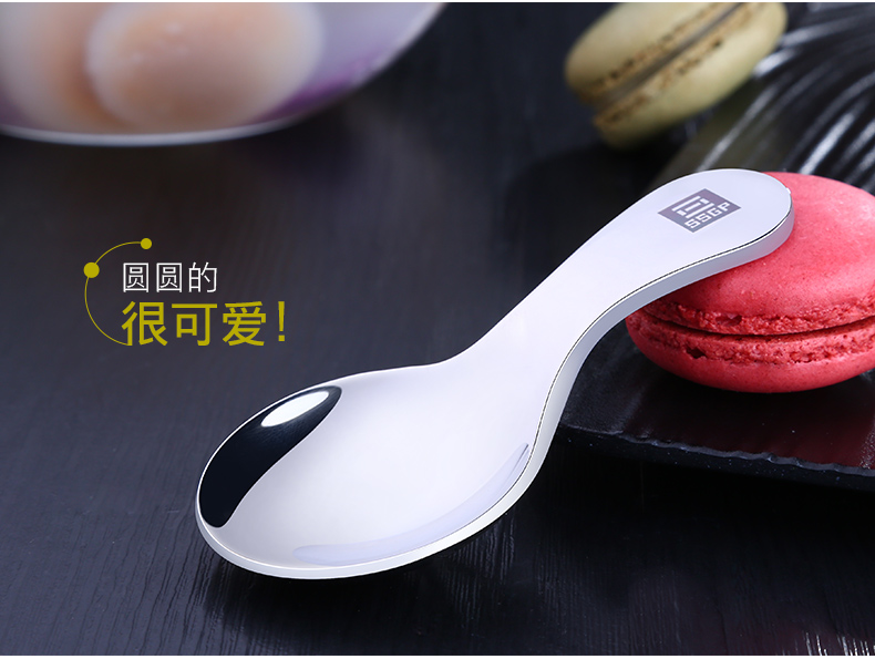 Sáng tạo tay cầm ngắn tròn lớn 304 thép không gỉ trẻ em ăn thìa dày bộ đồ ăn cầm tay muỗng nhỏ muỗng thìa - Đồ ăn tối khay inox đựng thức ăn