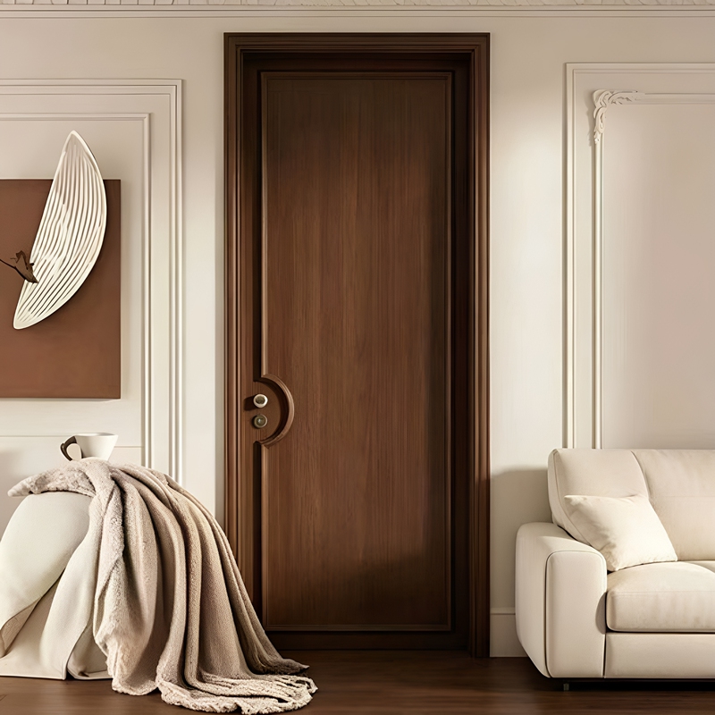 Nationwide Installation Included, French Vintage Mid-Century Style Bedroom Solid Wood Door, Solid Wood Composite Interior Lacquered Walnut Wood Nationwide Installation Included, French Vintage Mid-Century Style Bedroom Solid Wood Door, Solid Wood Composite Interior Lacquered Walnut Wood