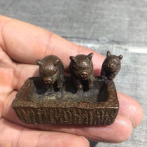 Copper Three Little Pigs Ornament Pig Trough Cute Pig Tea Pet Solid Bronze Home Office Tea Ceremony Decoration Crafts